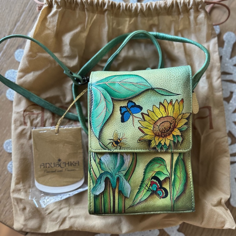 Anuschka Sunflower and Butterfly Crossbody Bag